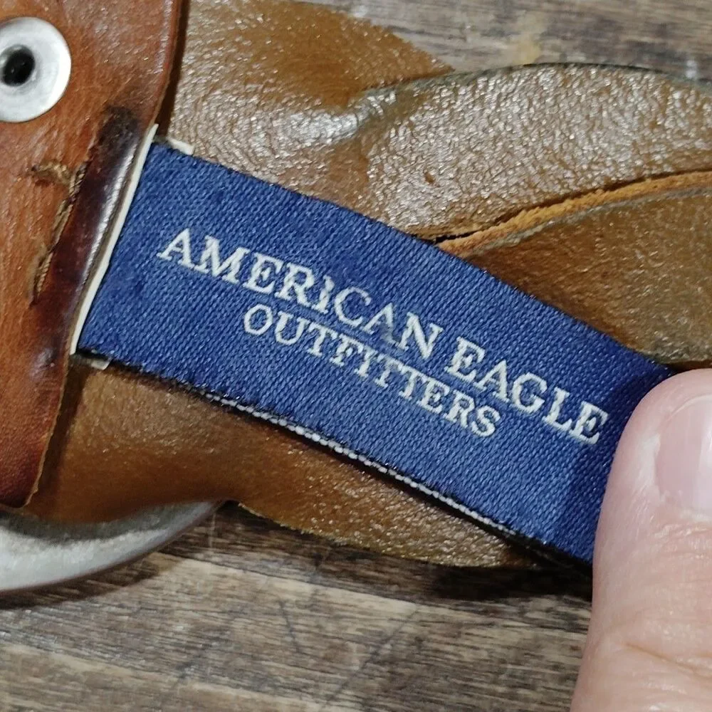 American Eagle Outfitters Genuine Leather Brown Belt Size Small Braided Western